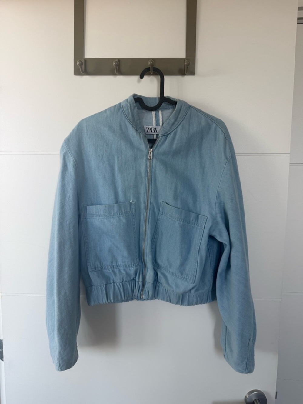 Zara Light Blue Denim Bomber Jacket